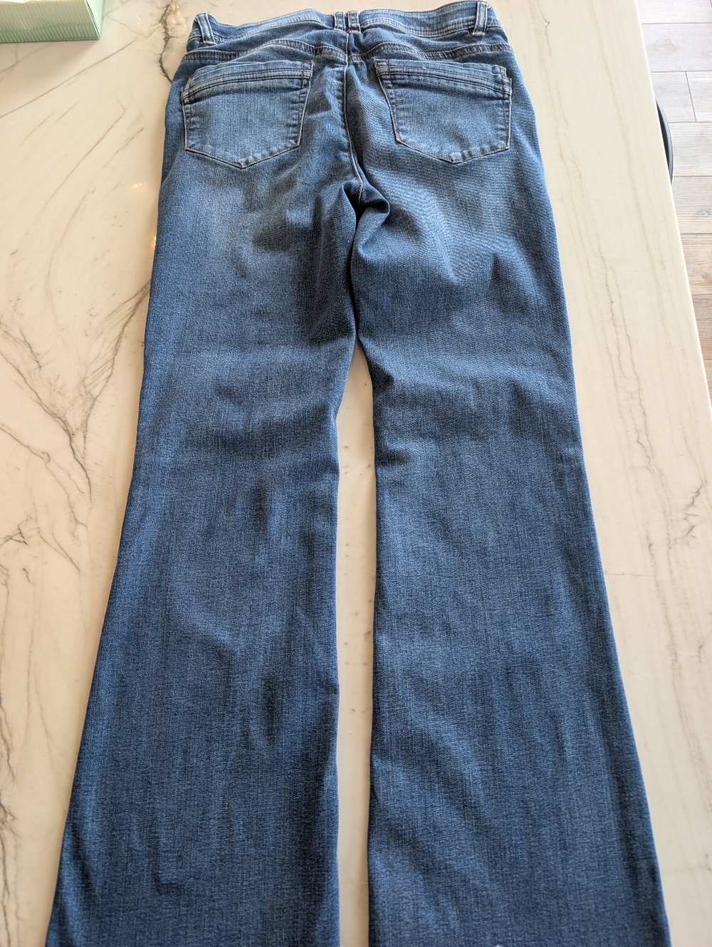 Democracy Women's Blue Flare Jeans with Distressed Hem - Picture 3 of 4